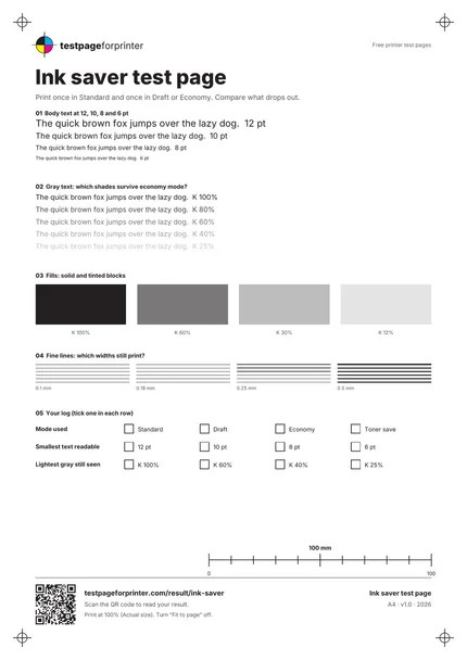 Preview of the Ink saver test page
