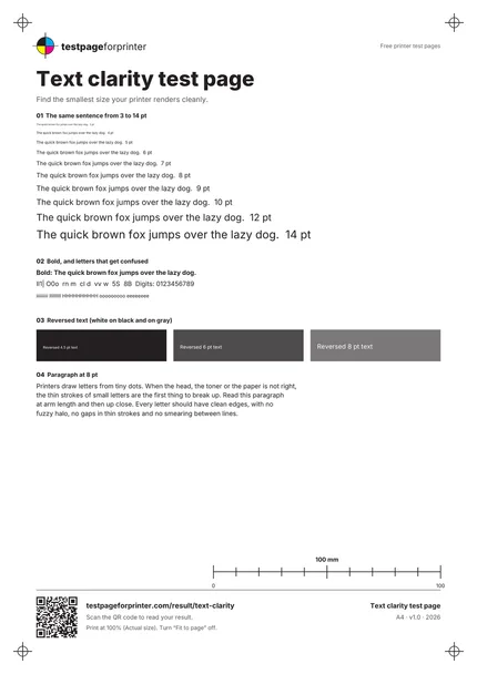 Preview of the Text clarity test page